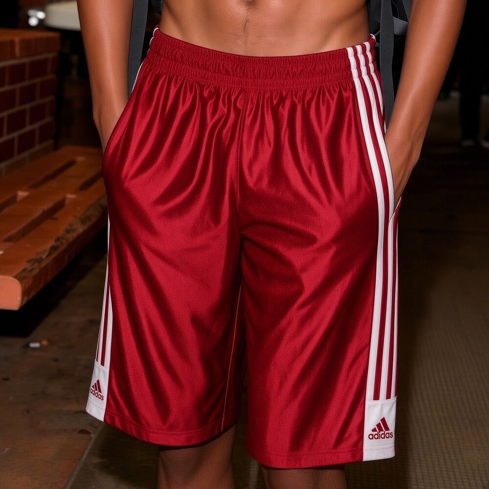 adidas Vintage Y2K Dazzle Shiny Shorts Red Mens Retro Edition YM Men XS